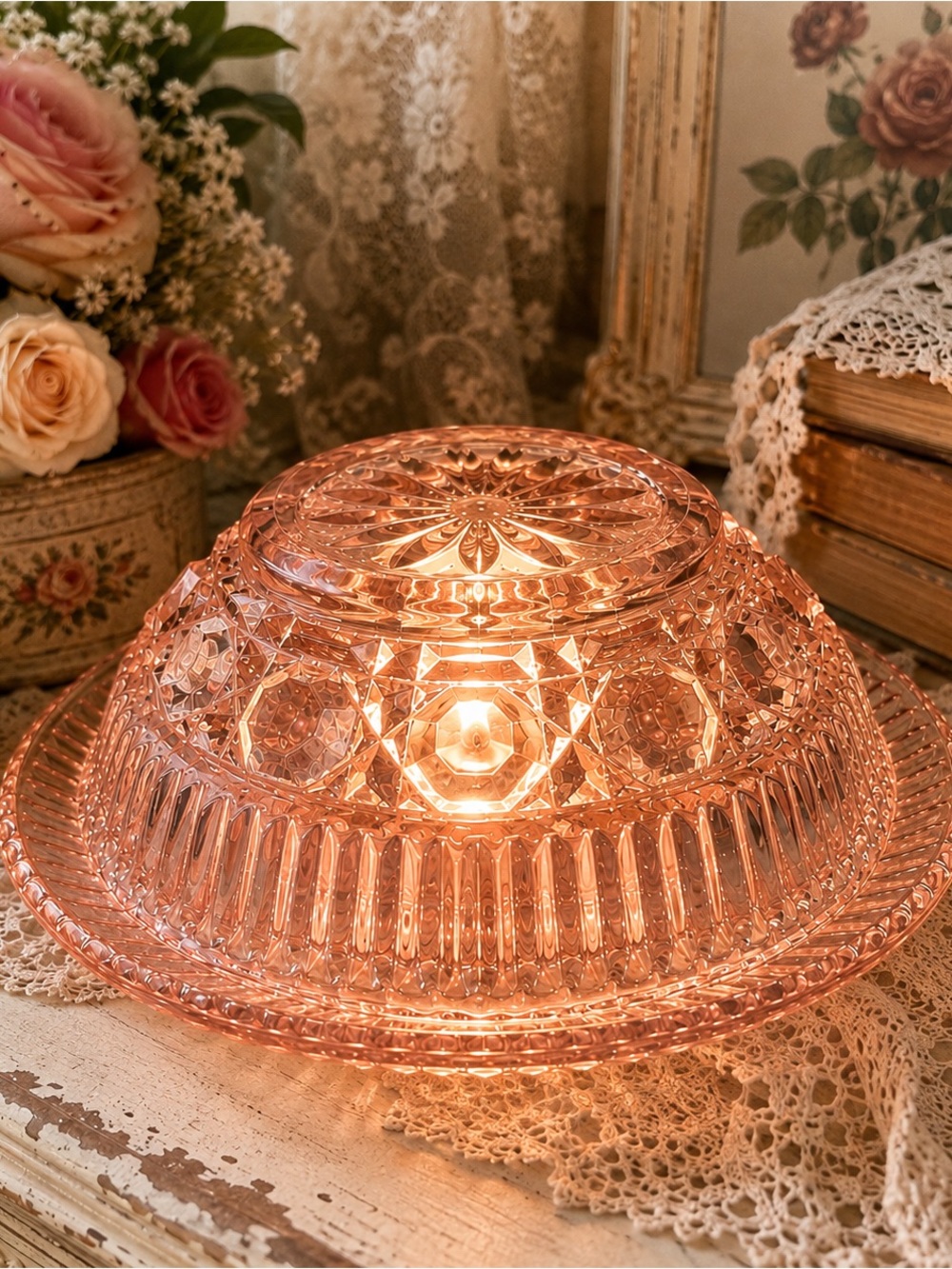 Federal Windsor Pink Button & Cane Fairy Lamp | Condiment Bowl